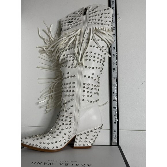 NWT Azalea Wang Bennett White Rhinestone Fringe Western Boots Glam Cowgirl - Picture 12 of 12